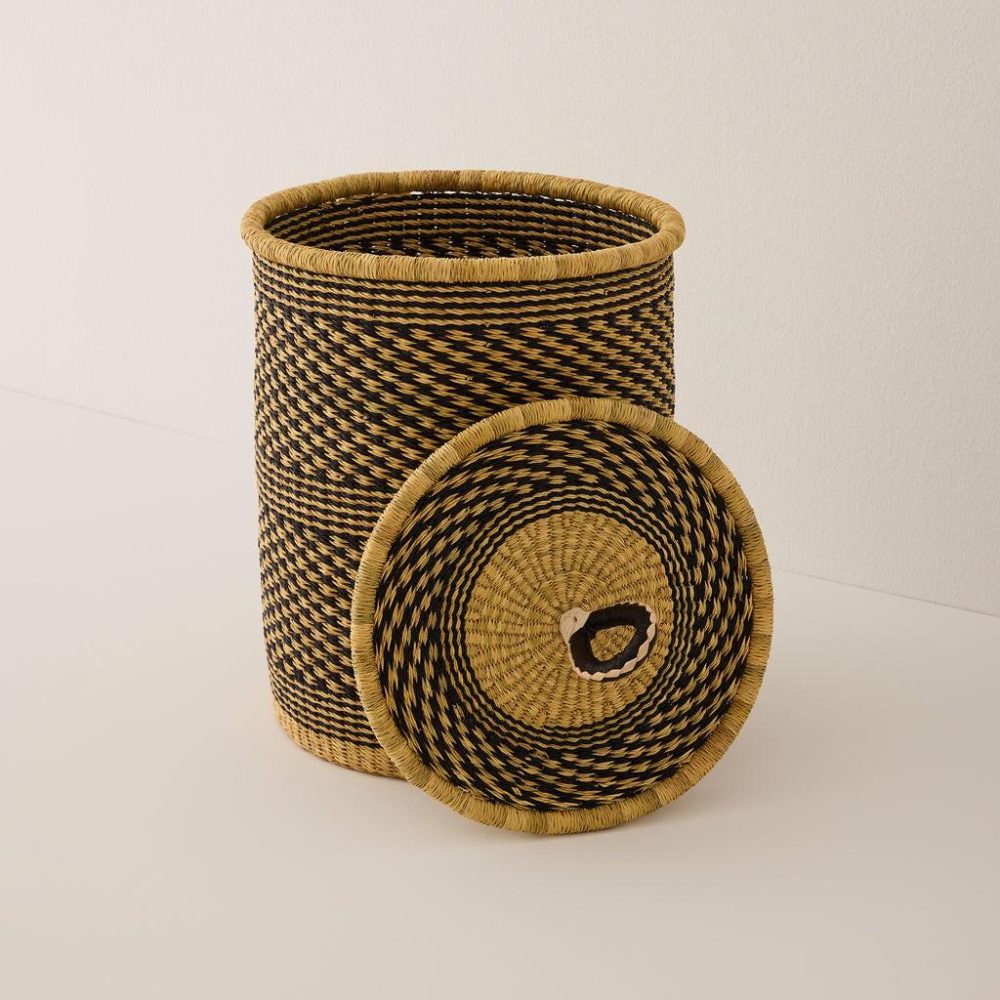 Baskets | Small Coiled Laundry Basket Black & Natural Baskets Baskets