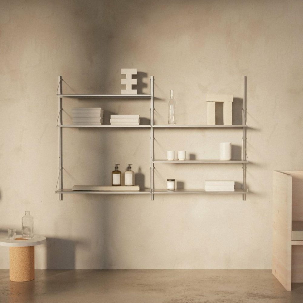 Shelving + Storage | Shelf Library Stainless Steel | Double Section Furniture Shelving + Storage